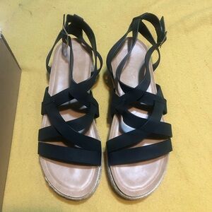 Black Flat Sandals with Intricate Straps